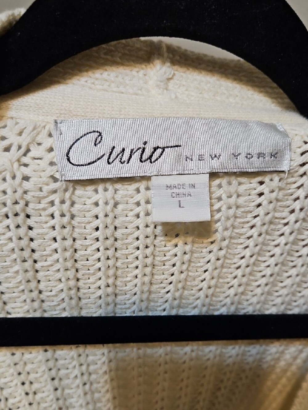 Curios Open-Front Fringe Knit Cardigan in Light Cream - Picture 9 of 10